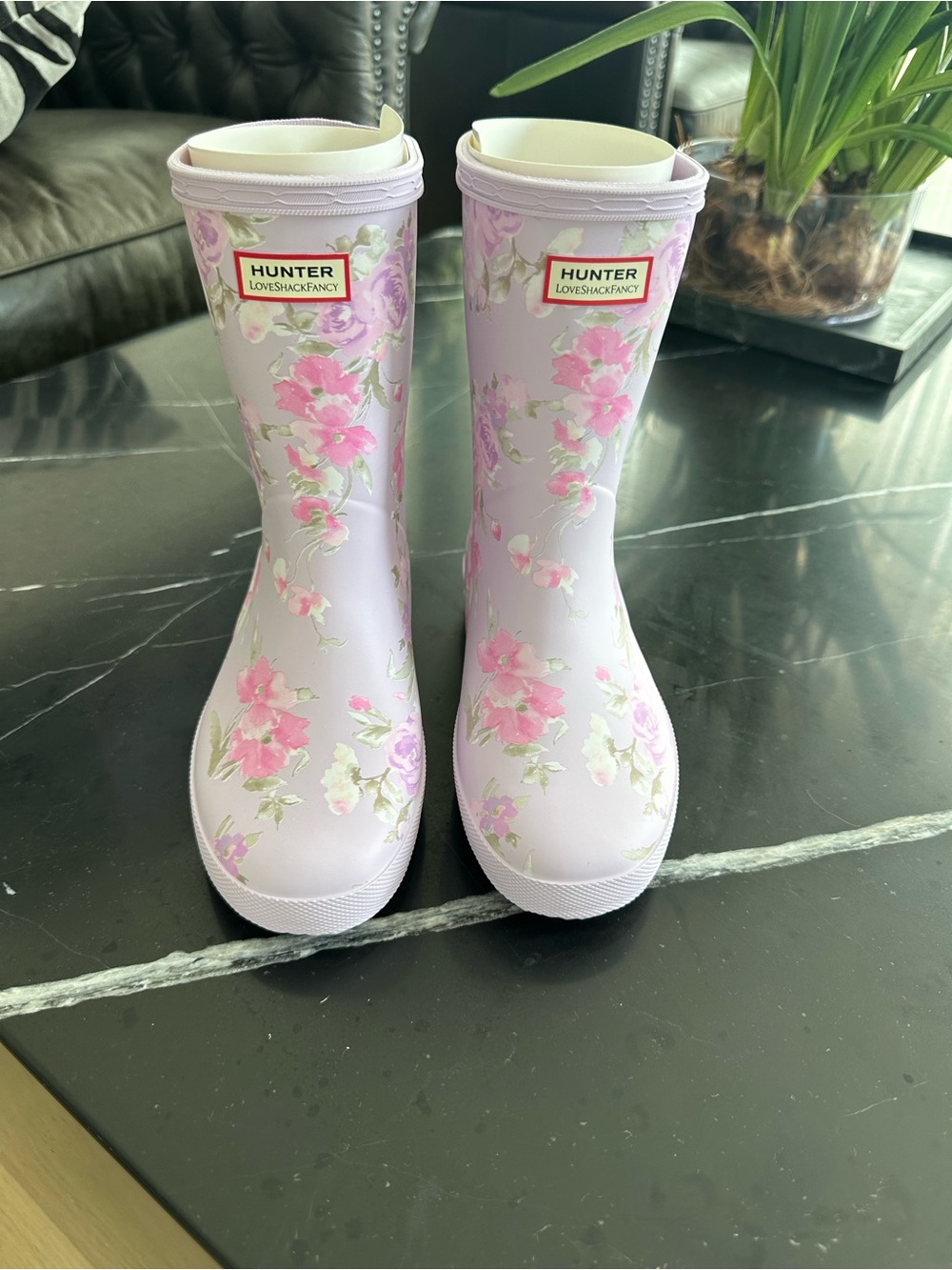 Hunter Girls' LoveShackFancy Rain Boots in Pale Lilac and Pink